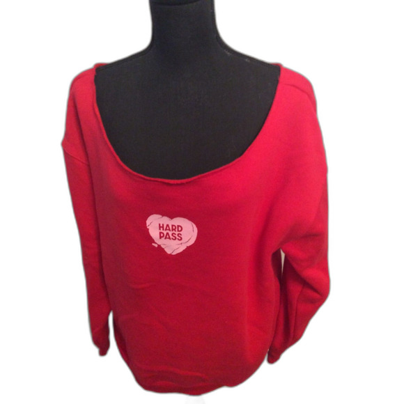 wild fable Tops - New NWT Red Off Shoulder Pullover "Hard Pass" Heart Large L